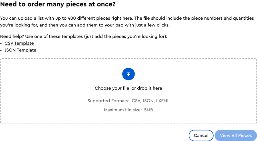 The upload window: Choose your file or drop it here